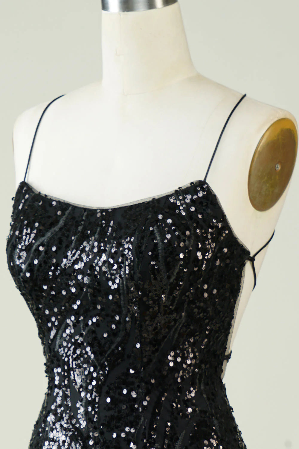 Black Sequins Spaghetti Straps Tight Full Of Charm Homecoing Dress