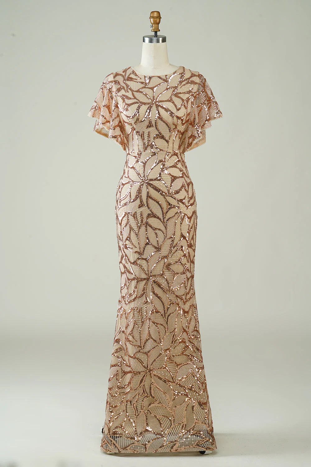 Champagne Sequins Long Full Of Charm Mother of Bride Dress