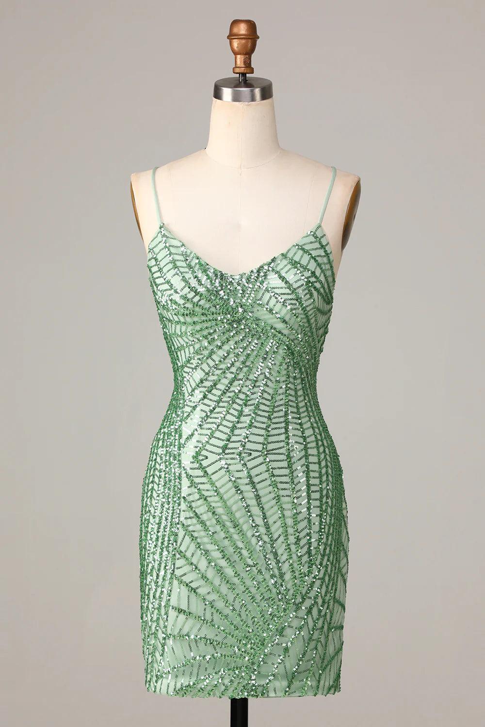 Sparkly Bodycon Spaghetti Straps Green Sequins Short Full Of Charm Homecoing Dress