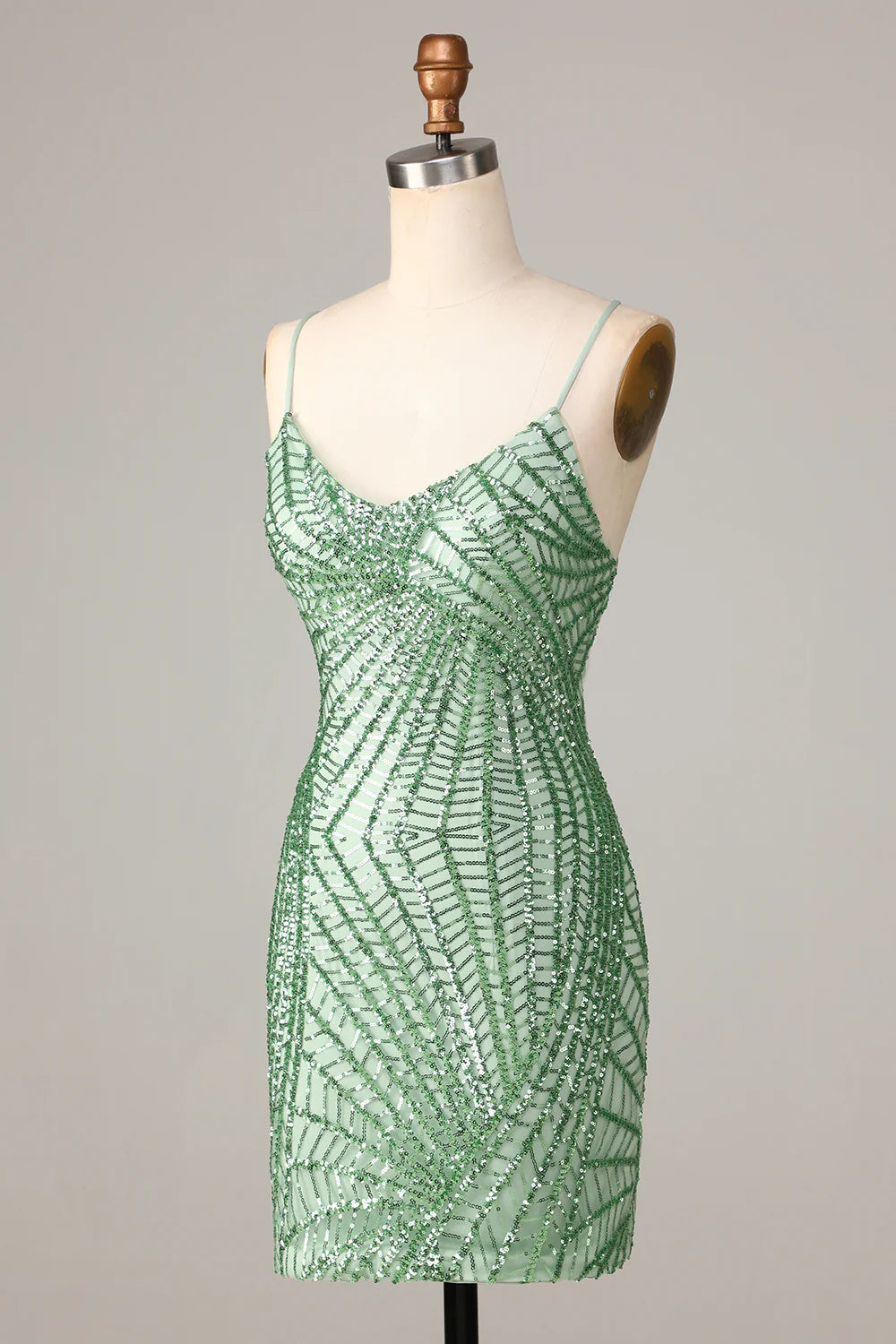 Sparkly Bodycon Spaghetti Straps Green Sequins Short Full Of Charm Homecoing Dress