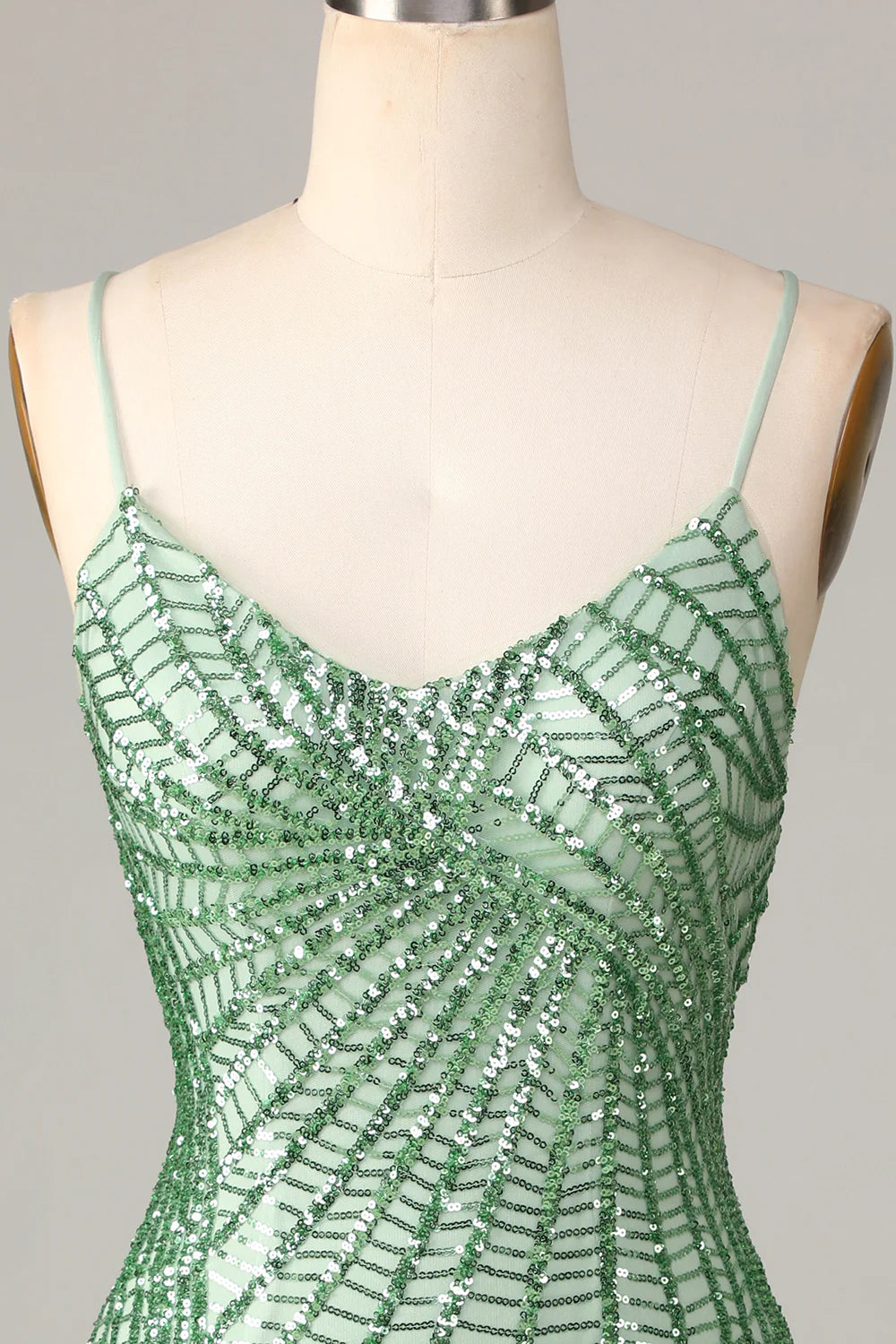 Sparkly Bodycon Spaghetti Straps Green Sequins Short Full Of Charm Homecoing Dress