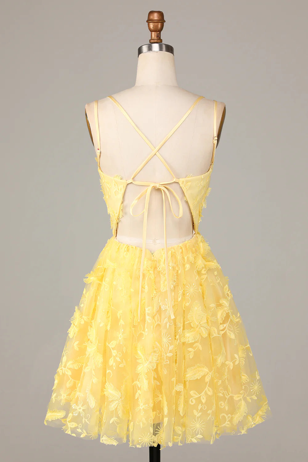 Yellow V Neck Tulle Backless Short  Full Of Charm Homecoing Dress