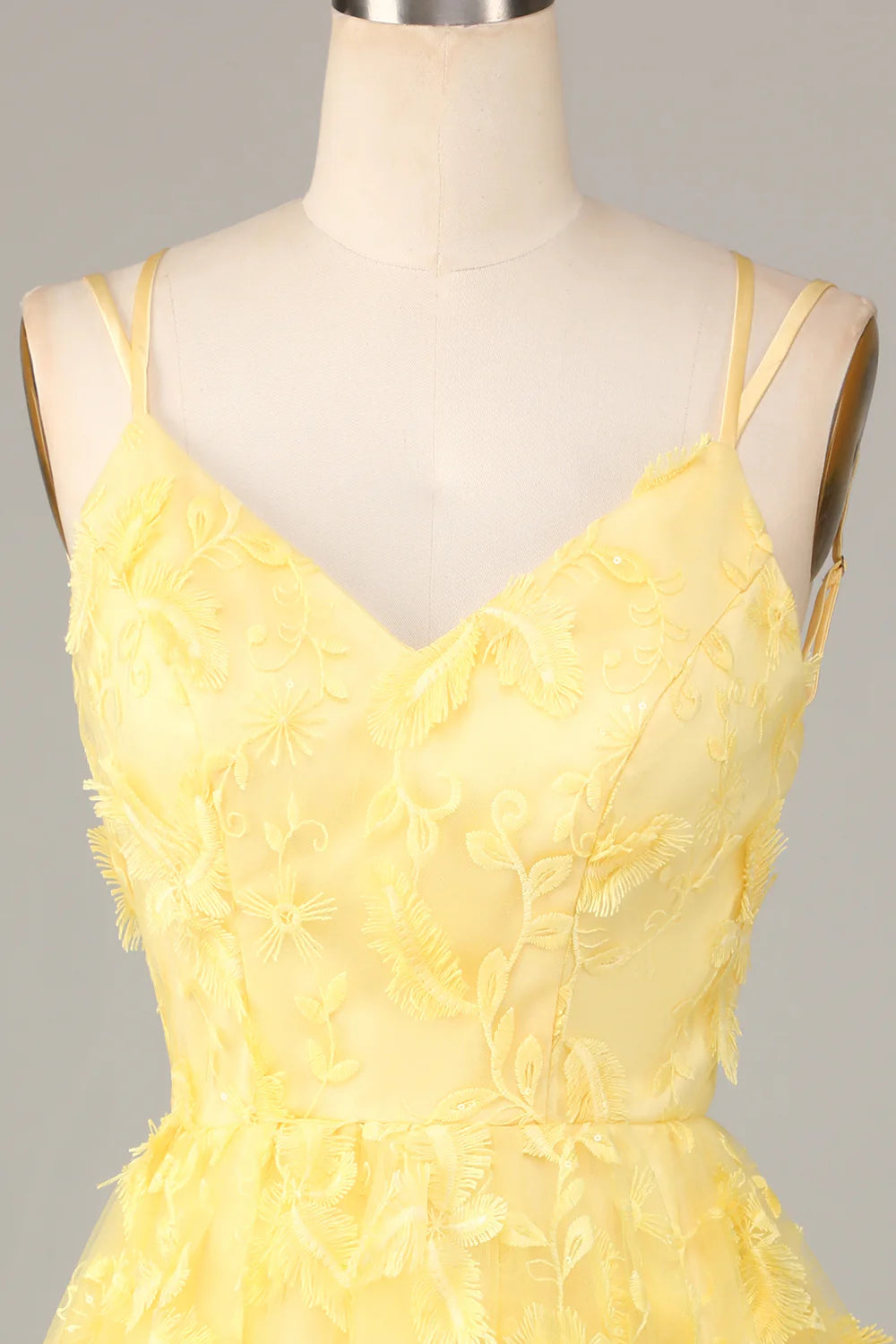 Yellow V Neck Tulle Backless Short  Full Of Charm Homecoing Dress