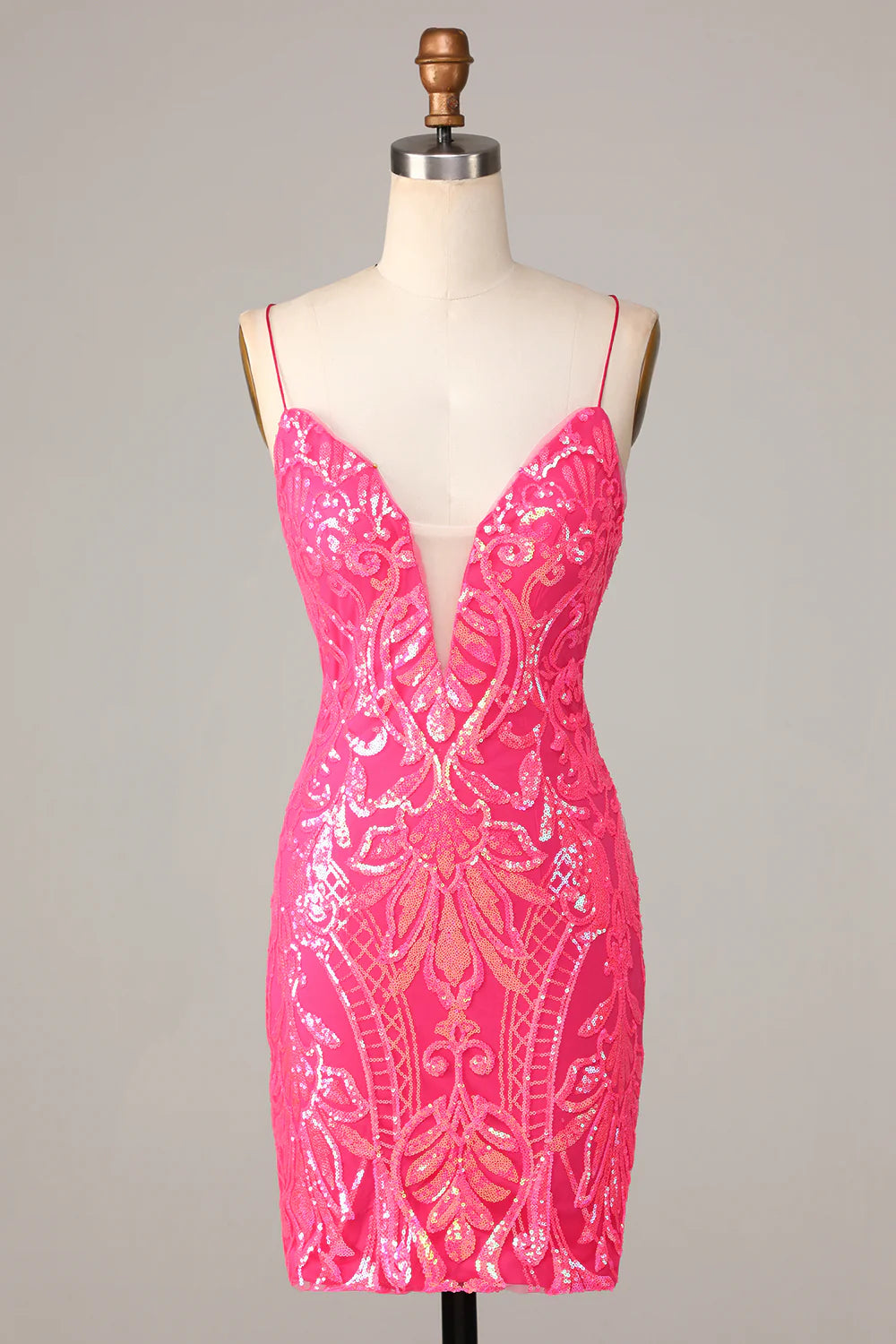 Spaghetti Straps Fuchsia Tight Short Full Of Charm Homecoing Dress