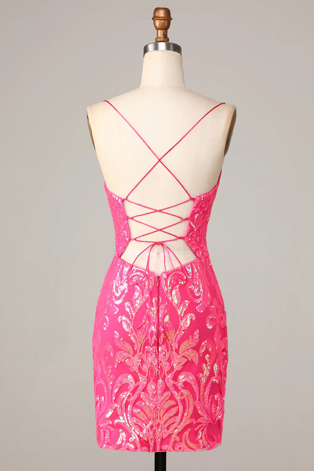 Spaghetti Straps Fuchsia Tight Short Full Of Charm Homecoing Dress