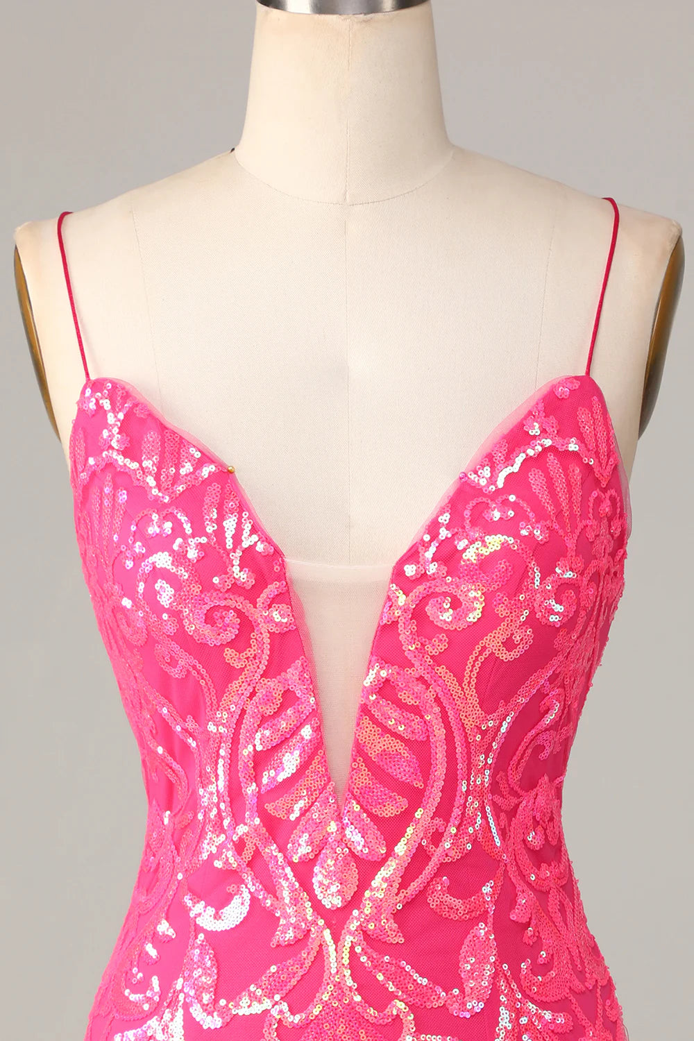 Spaghetti Straps Fuchsia Tight Short Full Of Charm Homecoing Dress
