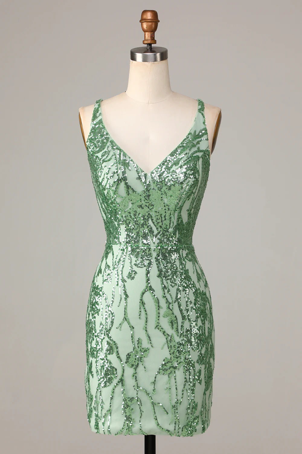 Bodycon Spaghetti Straps Green Sequins Short Full Of Charm Homecoing Dress