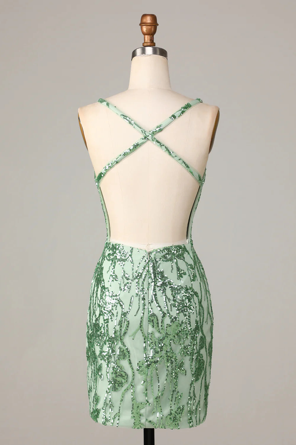 Bodycon Spaghetti Straps Green Sequins Short Full Of Charm Homecoing Dress