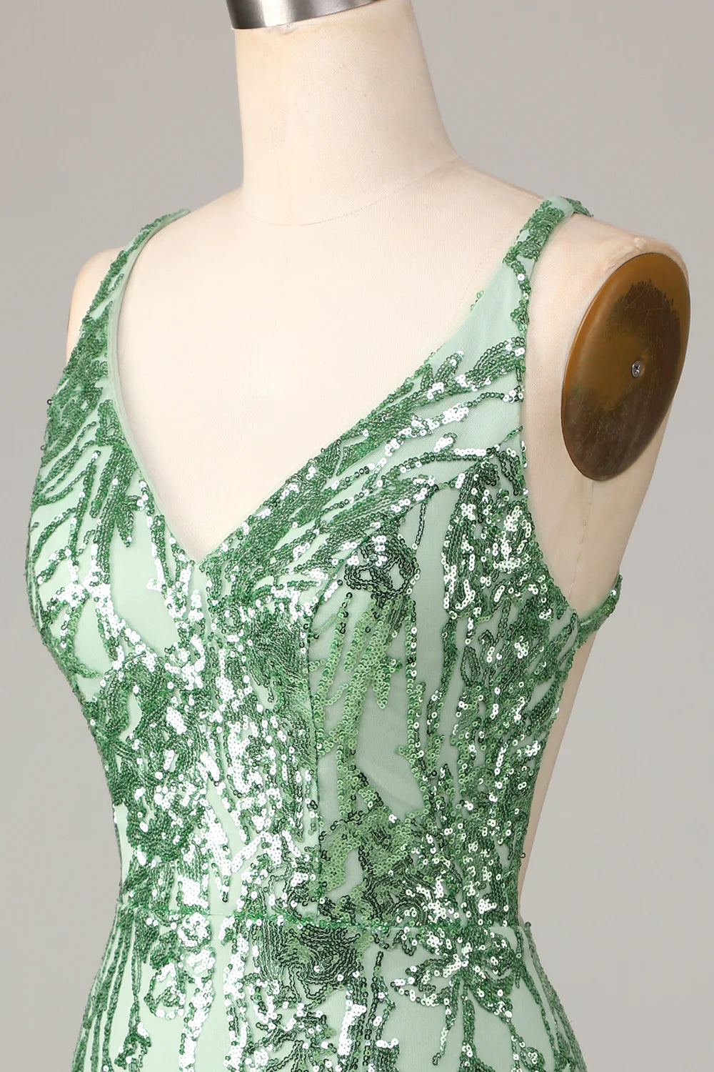 Bodycon Spaghetti Straps Green Sequins Short Full Of Charm Homecoing Dress