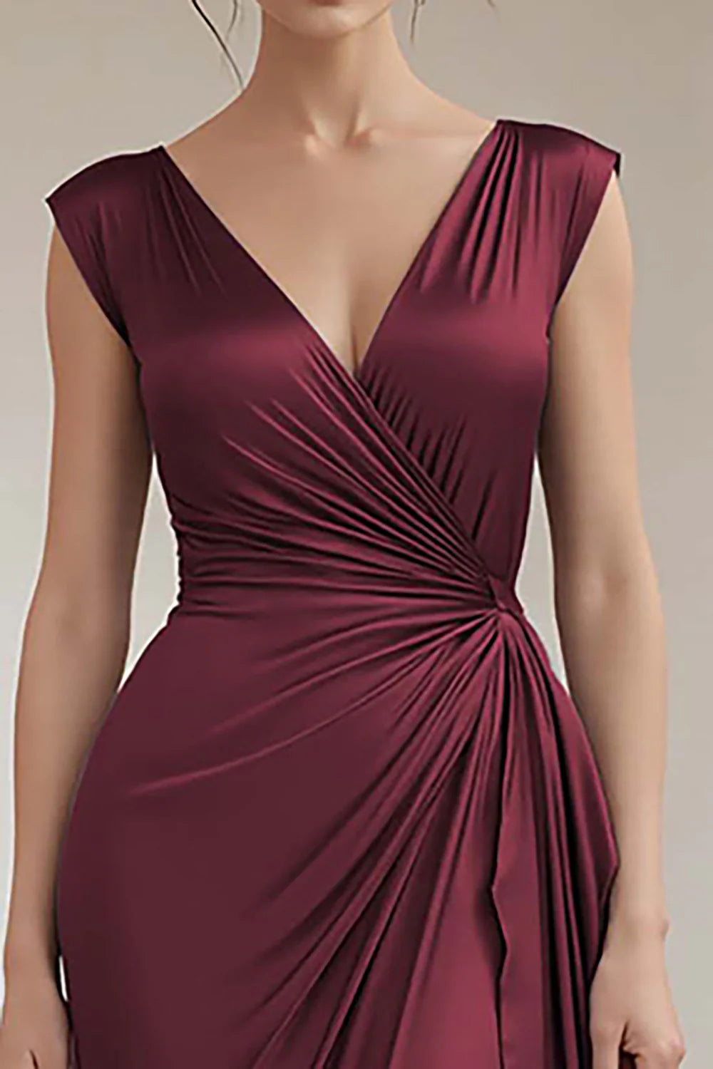 Grey Blue V-Neck Sheath Long Ruched Full Of Charm Evening Dresses