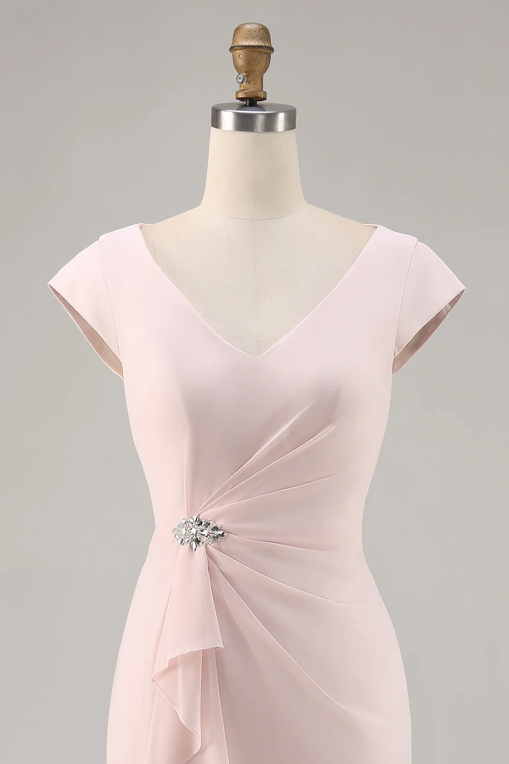 Candy Pink Bodycon V Neck Midi Mother of Bride Dress with Ruffles