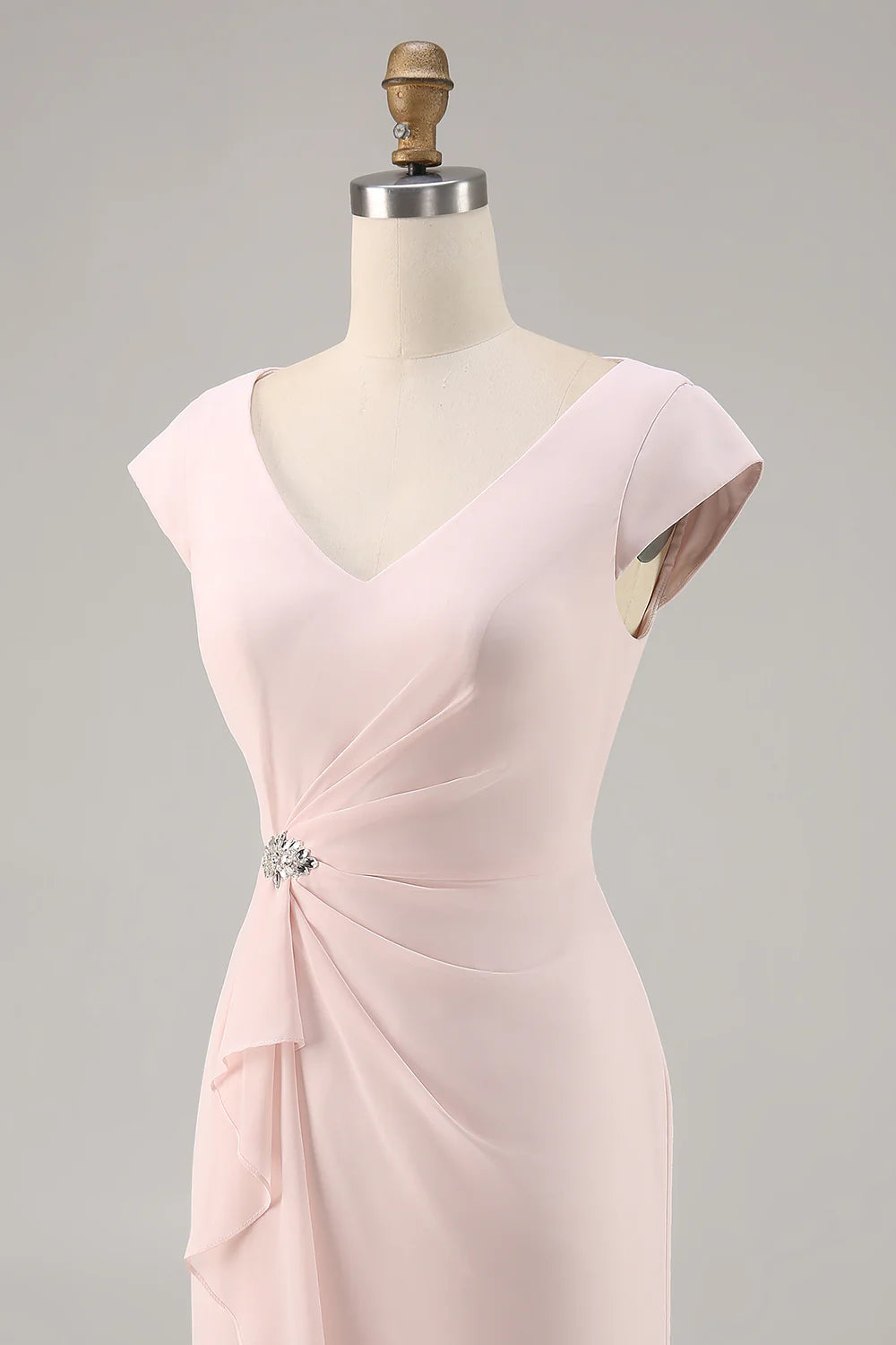 Candy Pink Bodycon V Neck Midi Mother of Bride Dress with Ruffles