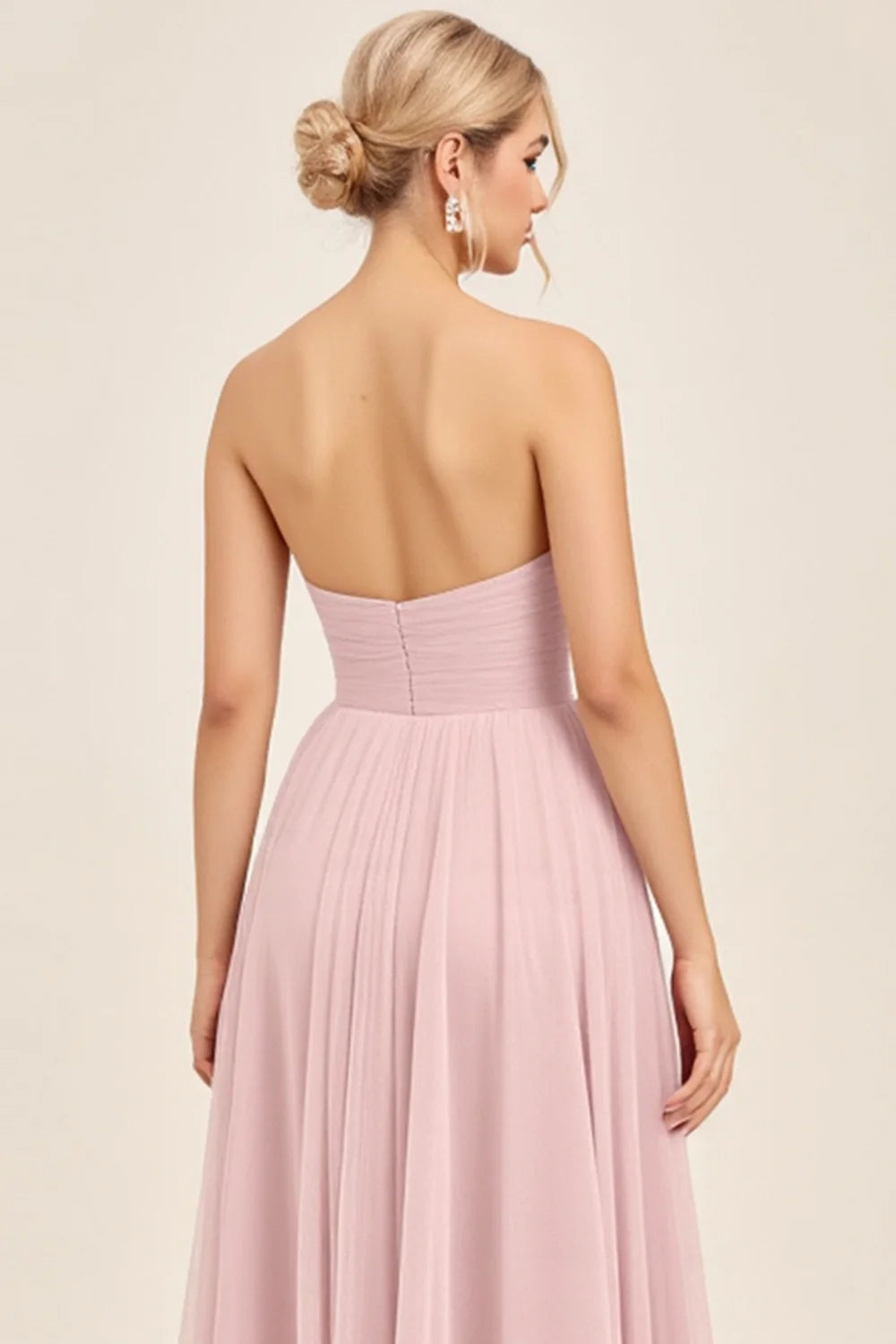 Candy Pink Tulle A Line Strapless Ruched Bridesmaid Dress