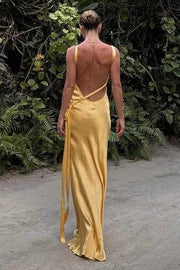 Casual Satin One Shoulder Open Back Party Prom Dress