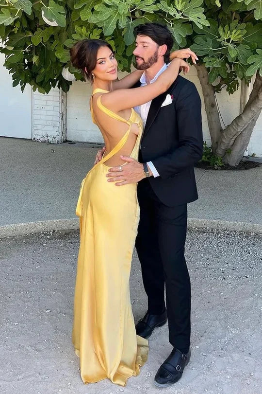 Casual Satin One Shoulder Open Back Party Prom Dress