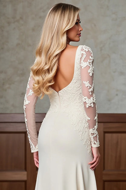 Champagne Appliques Long Sleeves Mother of the Bride Dress with Slit