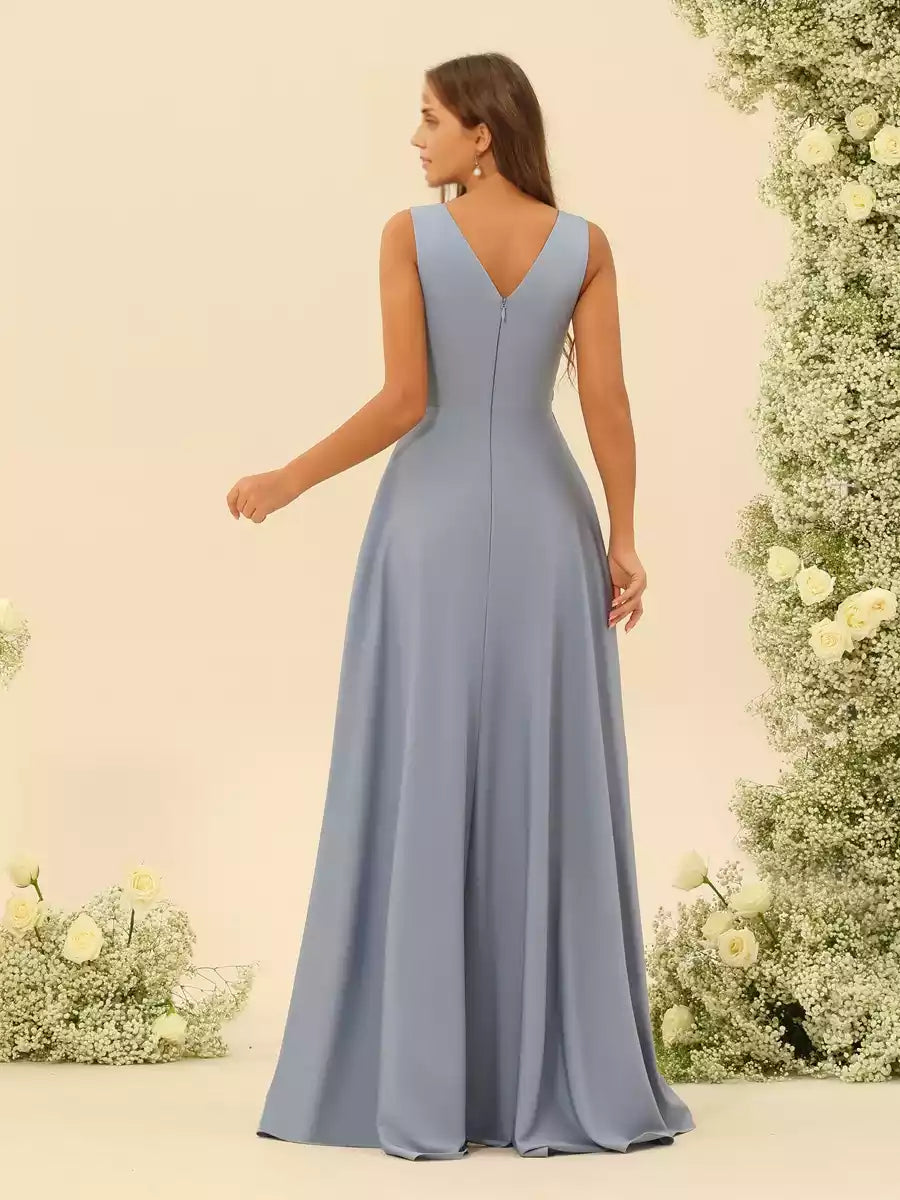 Charming A-line/Princess style asymmetrical V-neck ruffled Bridesmaid Dresses