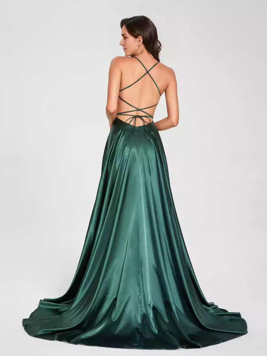 Charming A-line/princess style strapless and floor slit backless Bridesmaid Dresses