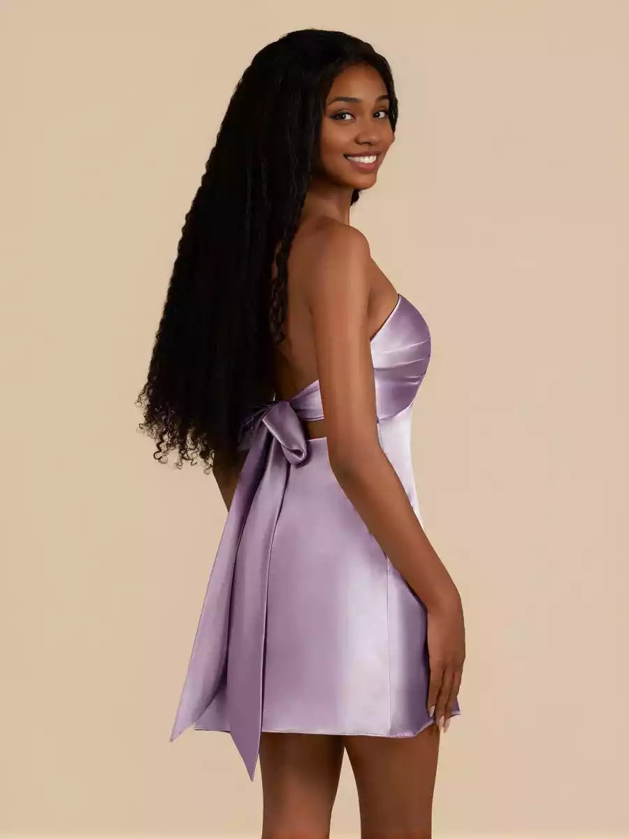 Charming A-line silhouette with off shoulder neckline, lock hole satin sleeveless keyhole strap, back Homecoming Dresses