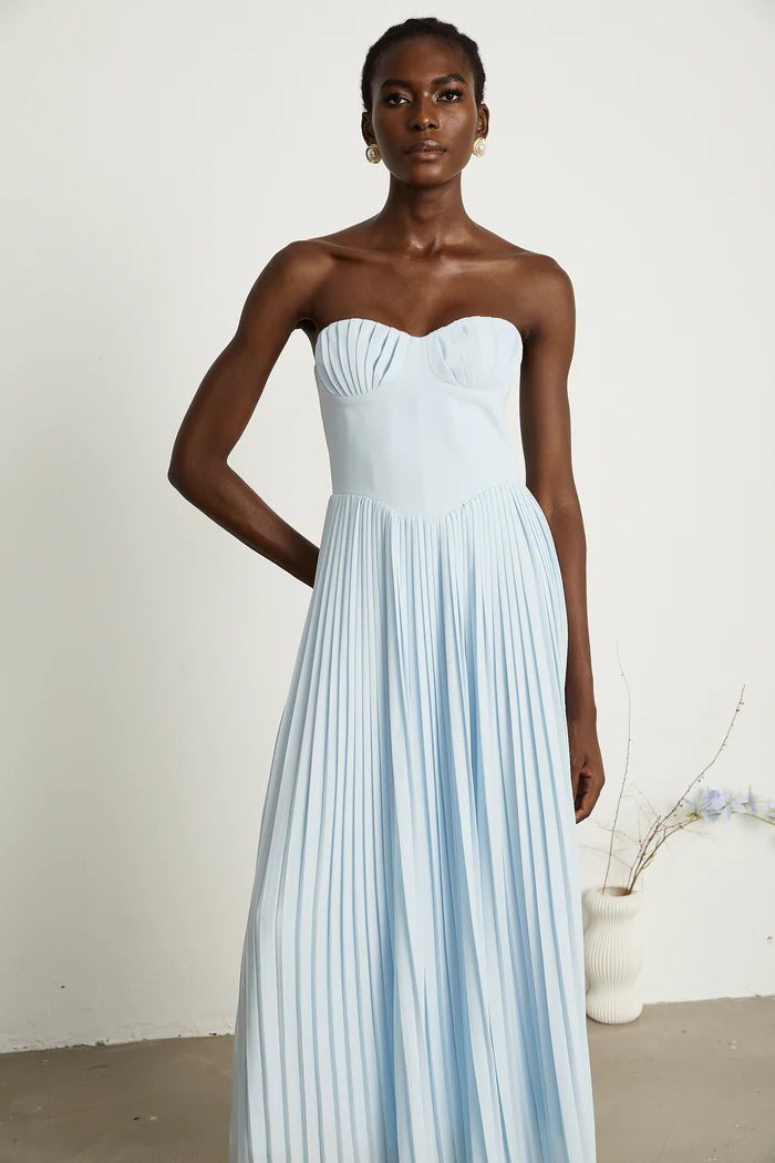 Charming Light Blue Pleated Strapless Sweetheart Back Zip Floor Length Evening Dresses