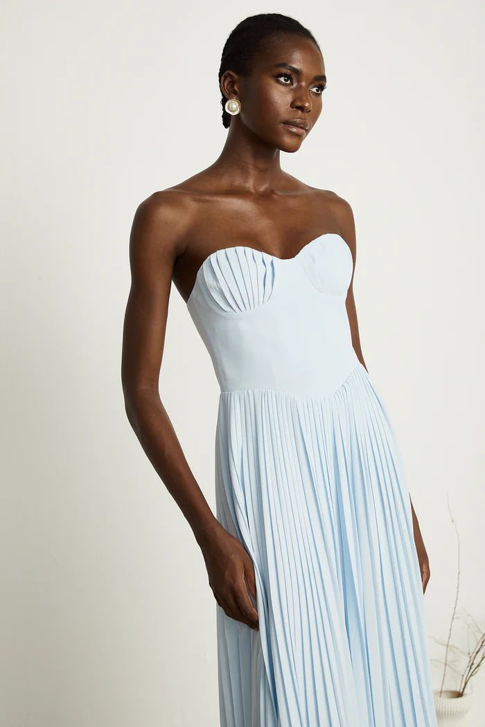 Charming Light Blue Pleated Strapless Sweetheart Back Zip Floor Length Evening Dresses