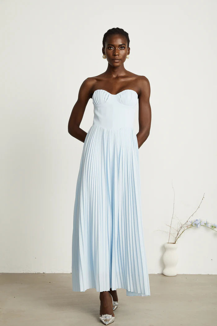 Charming Light Blue Pleated Strapless Sweetheart Back Zip Floor Length Evening Dresses
