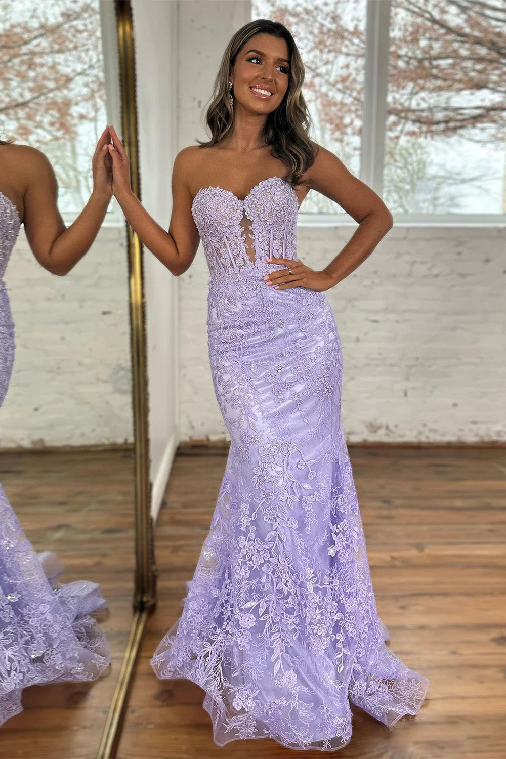 Charming Lilac Mermaid Sweetheart Backless Corset Full Of Charm Prom Dress