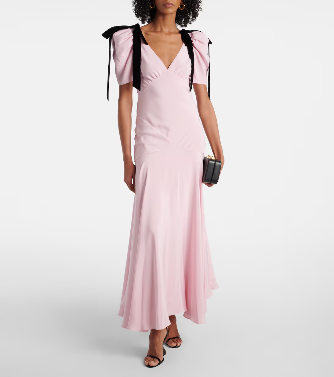 Charming Mermaid V-Neck Puff Sleeve Bow Accent Ankle Length Satin Evening Dress