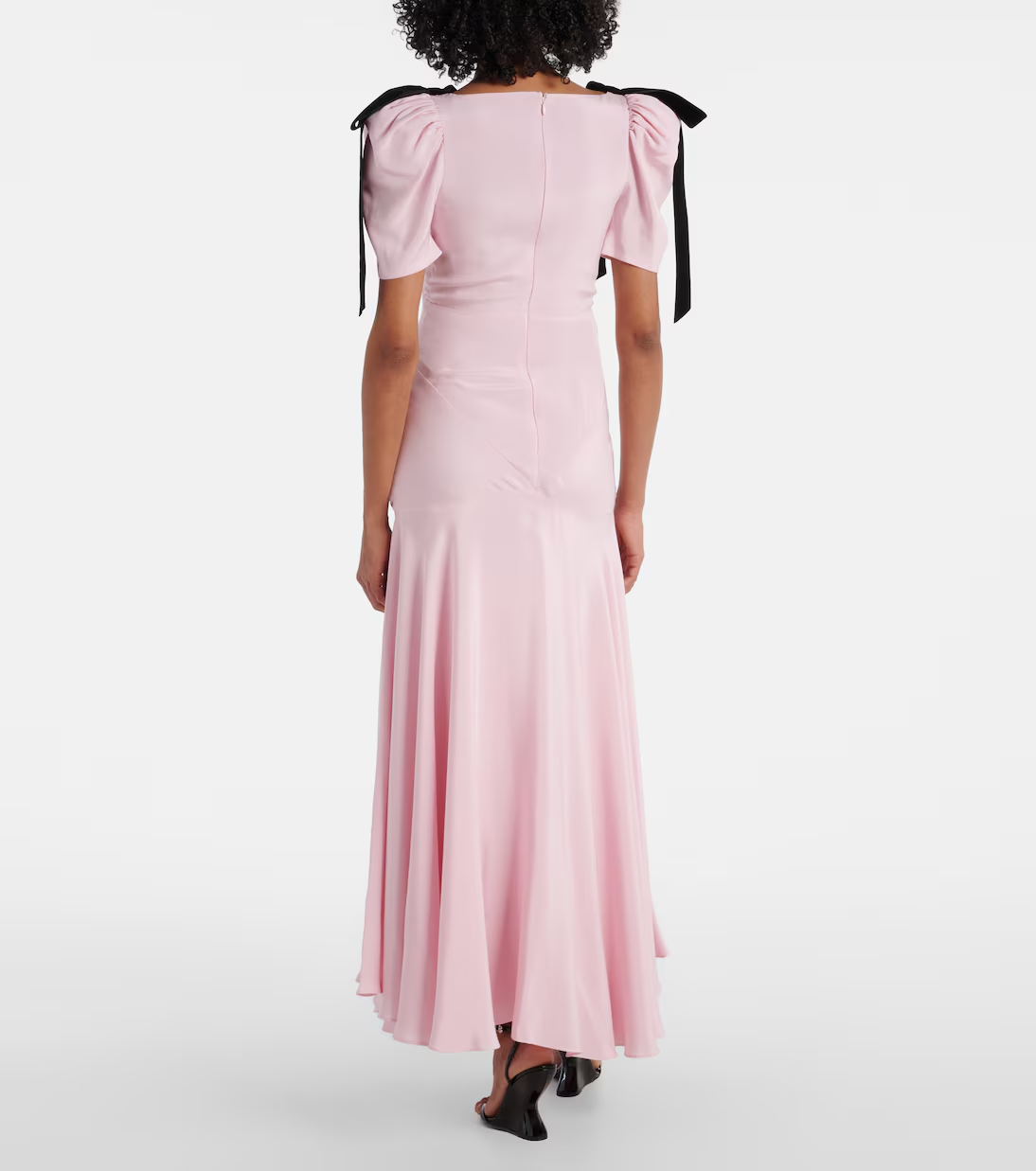 Charming Mermaid V-Neck Puff Sleeve Bow Accent Ankle Length Satin Evening Dress