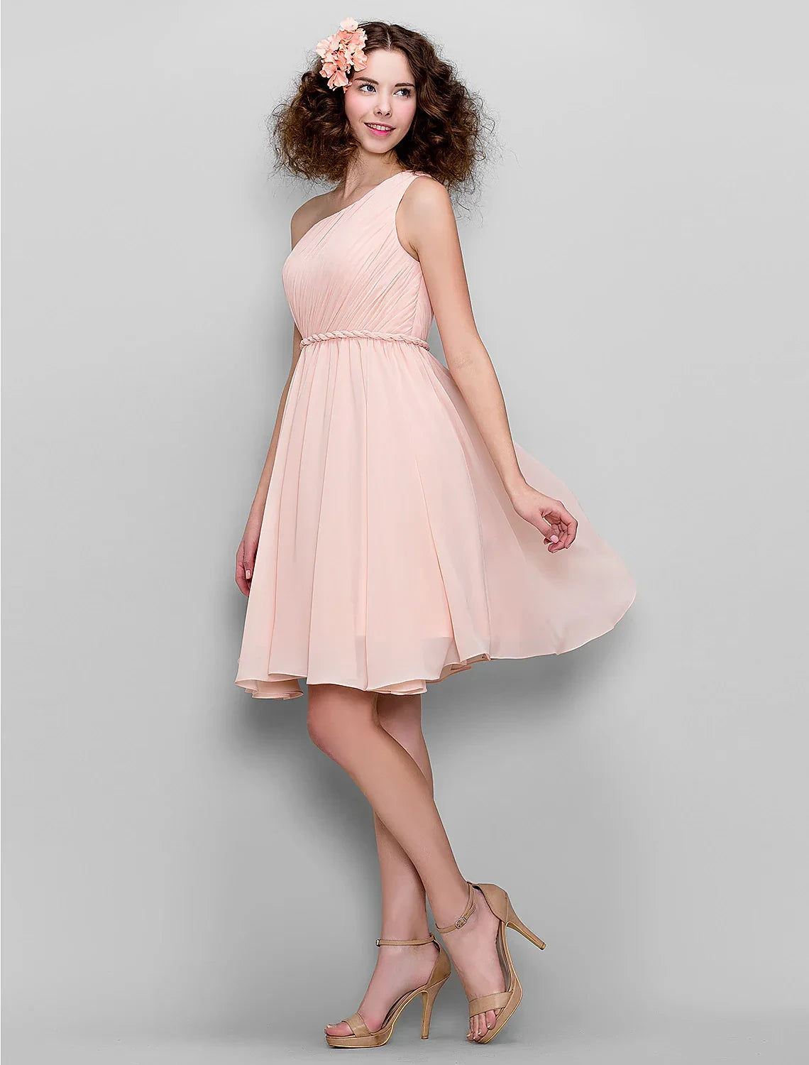 Charming Chiffon A-Line One Shoulder Zipper Back Short Bridesmaid Dresses