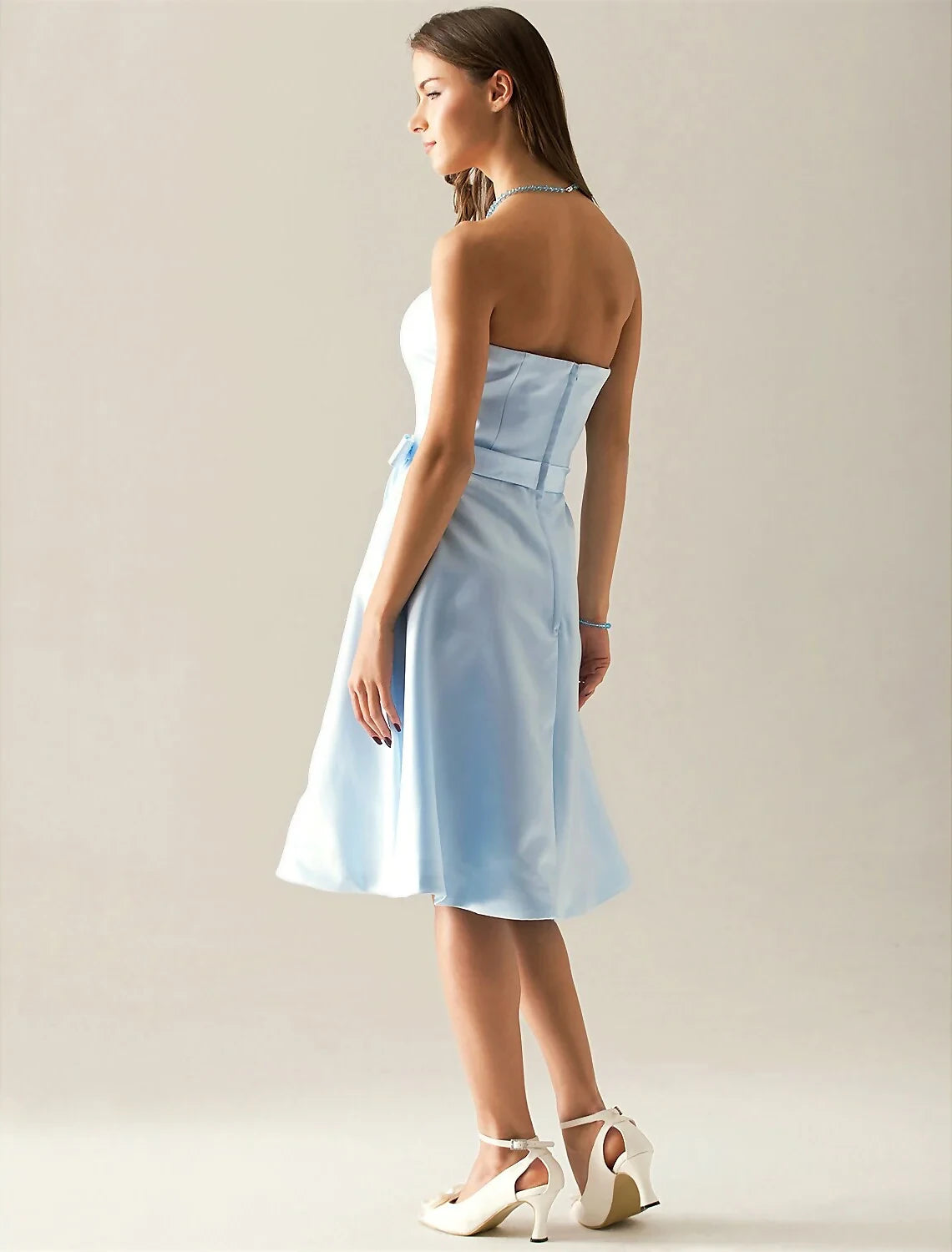 Charming Satin A-Line Strapless Sweetheart Sleeveless Zipper Back Short Bridesmaid Dresses