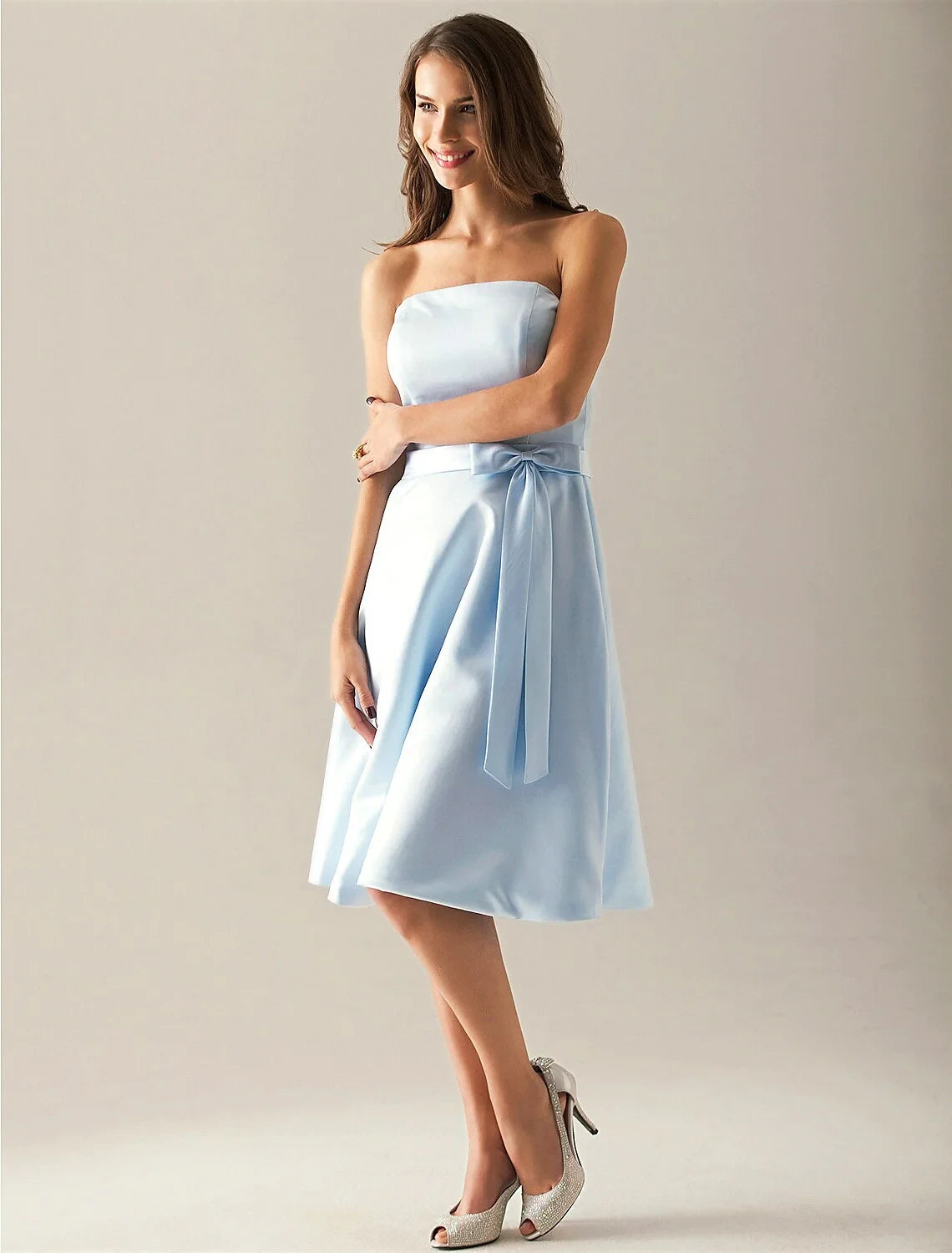 Charming Satin A-Line Strapless Sweetheart Sleeveless Zipper Back Short Bridesmaid Dresses