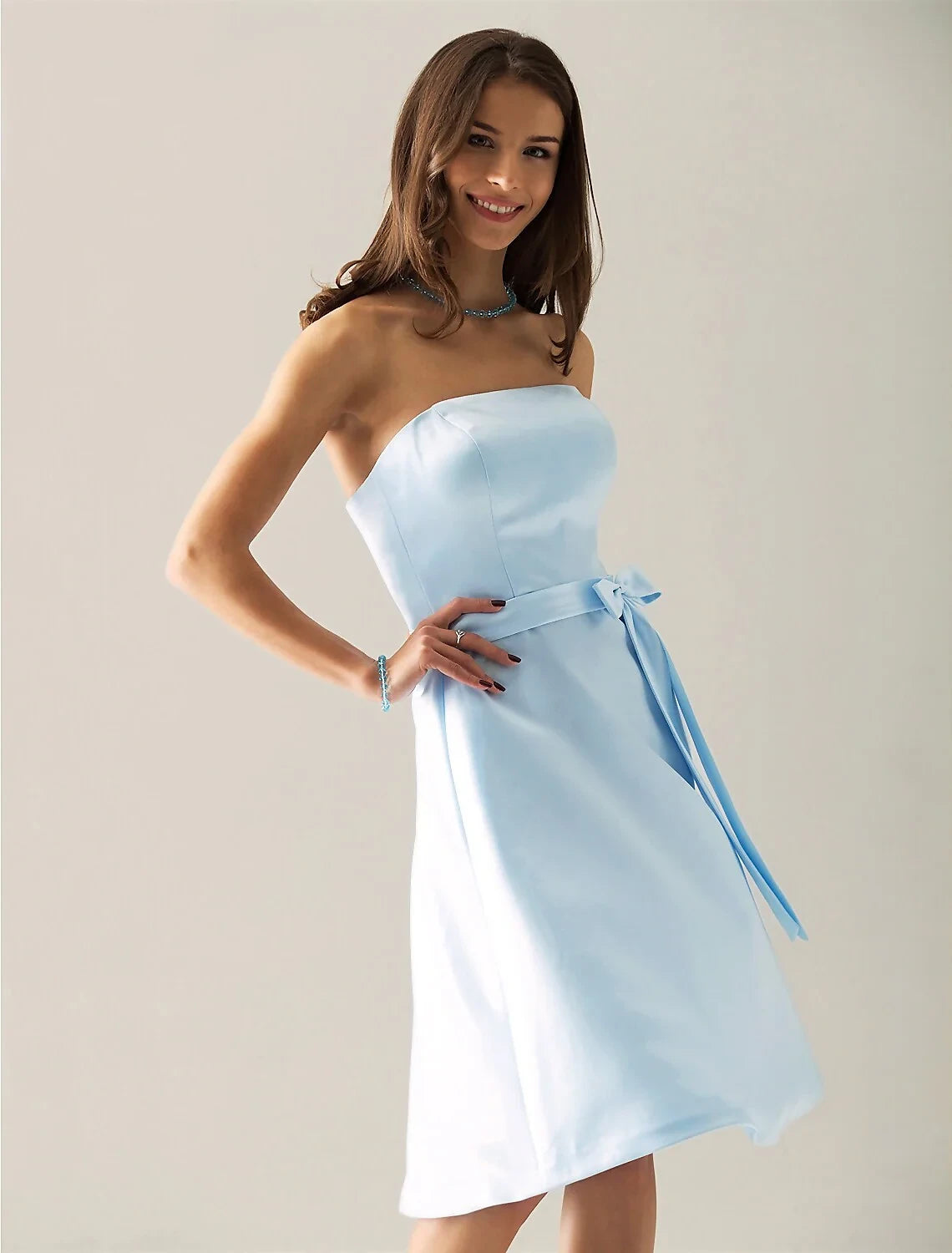 Charming Satin A-Line Strapless Sweetheart Sleeveless Zipper Back Short Bridesmaid Dresses