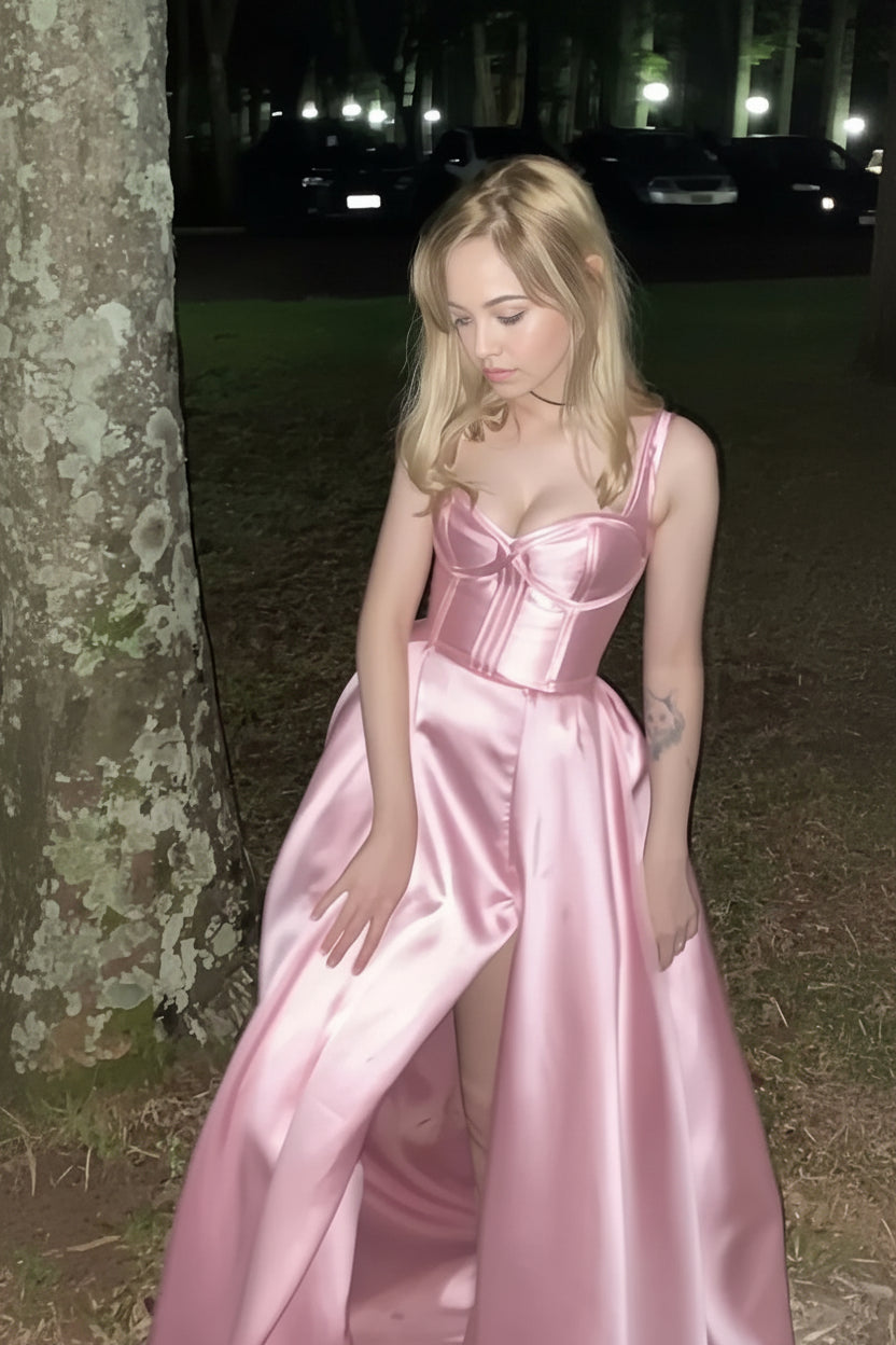 Charming Satin A-Line Sweetheart Spaghetti Straps Lace-Up Back Floor-Length Evening Dresses
