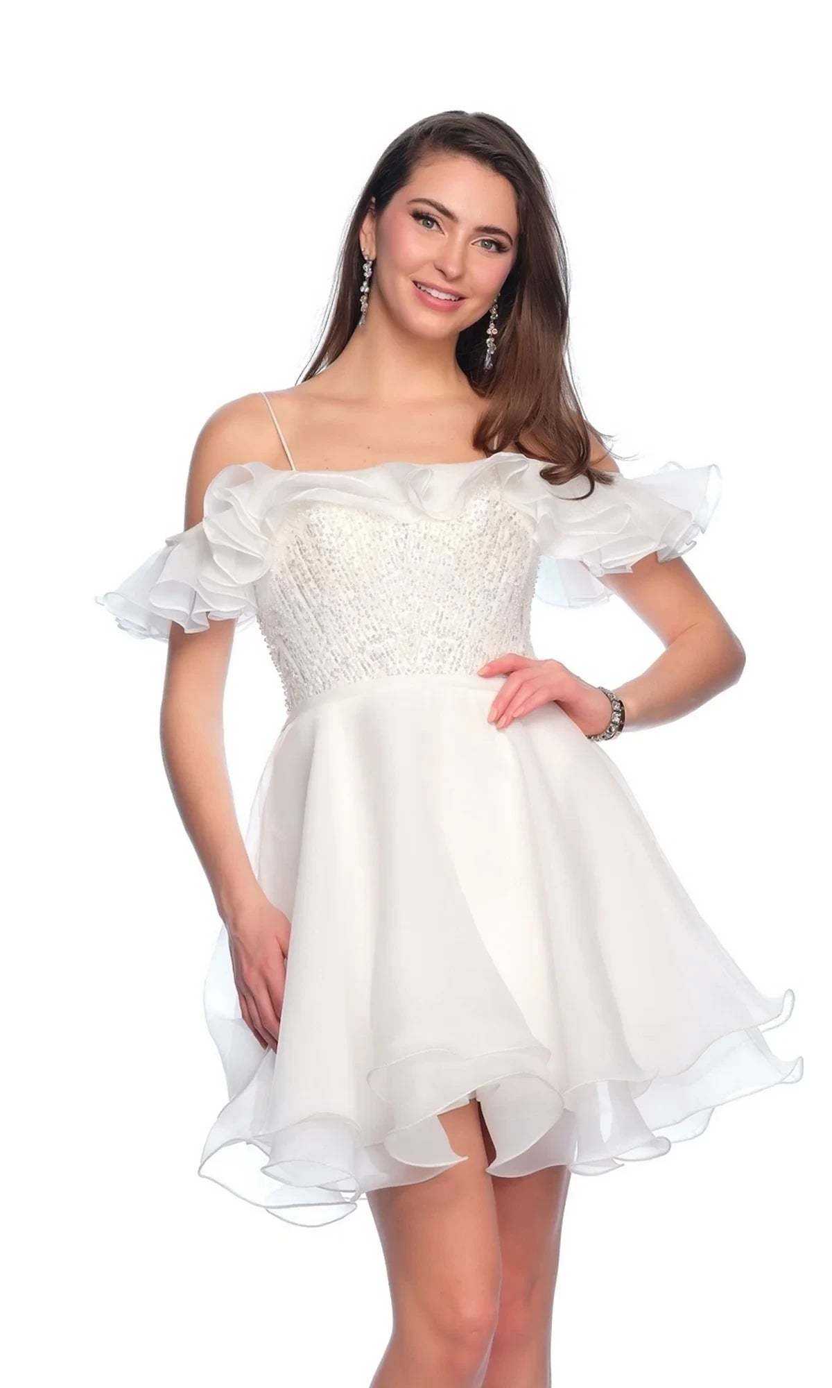 Charming Sequin A-Line Off-Shoulder Sweetheart Ruffled Lace-Up Short Homecoming Dresses
