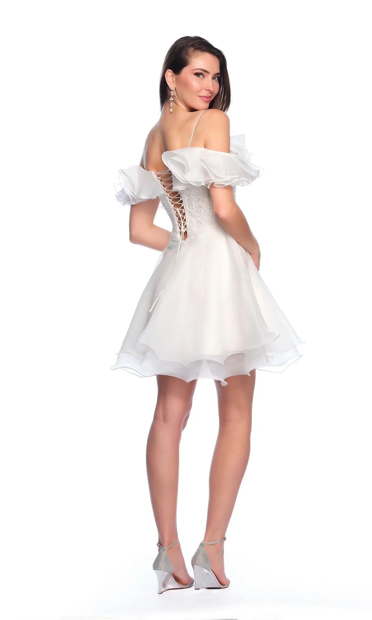 Charming Sequin A-Line Off-Shoulder Sweetheart Ruffled Lace-Up Short Homecoming Dresses