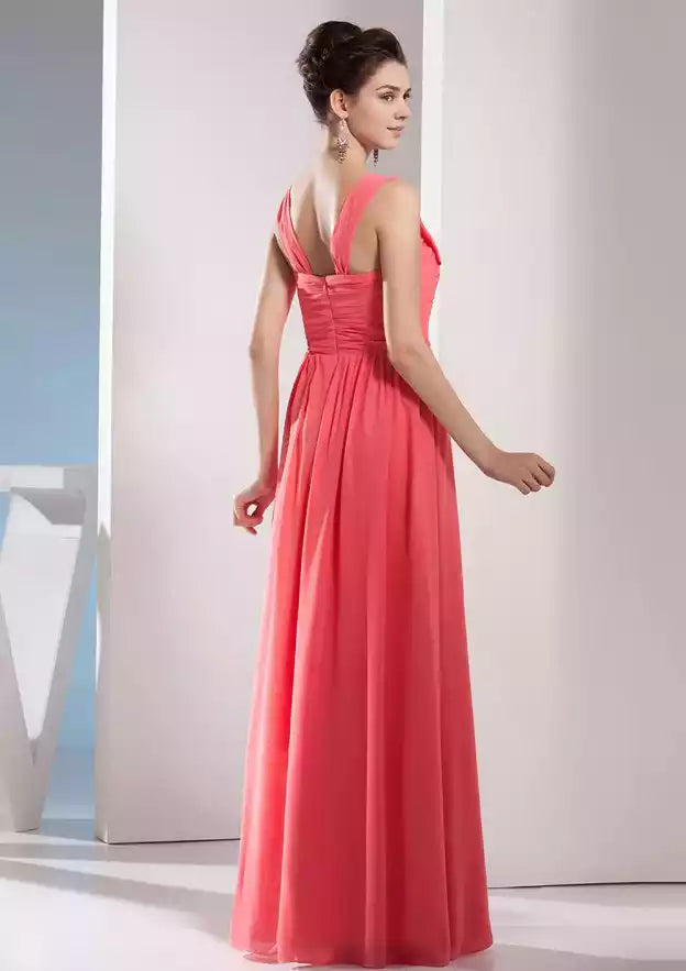 Charming and elegant A-line/princess sweetheart collar long chiffon pleated Prom Dresses