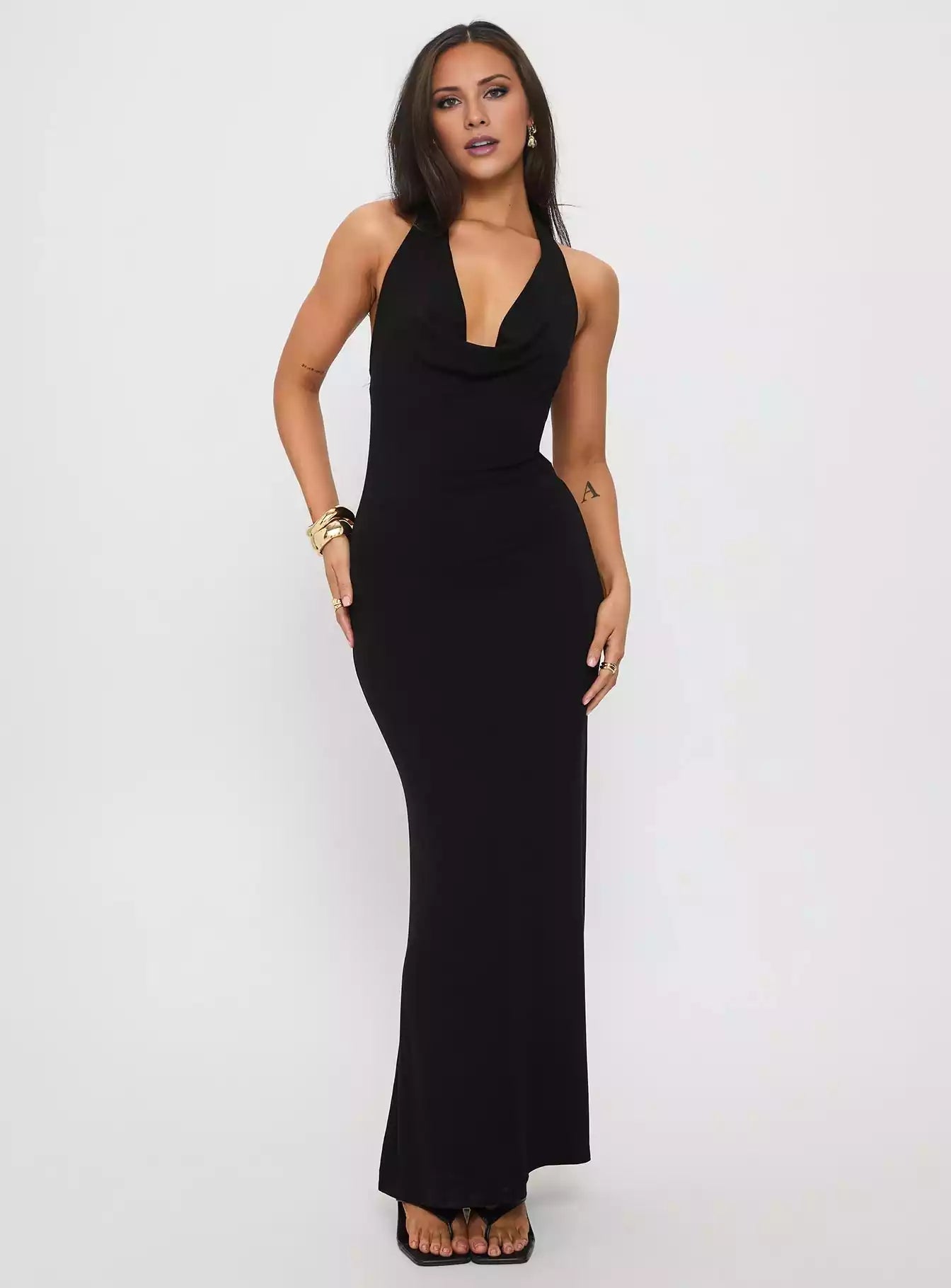 Charming camisole long, hanging neckline, pleated backless, fully lined, slim fit Prom Dresses