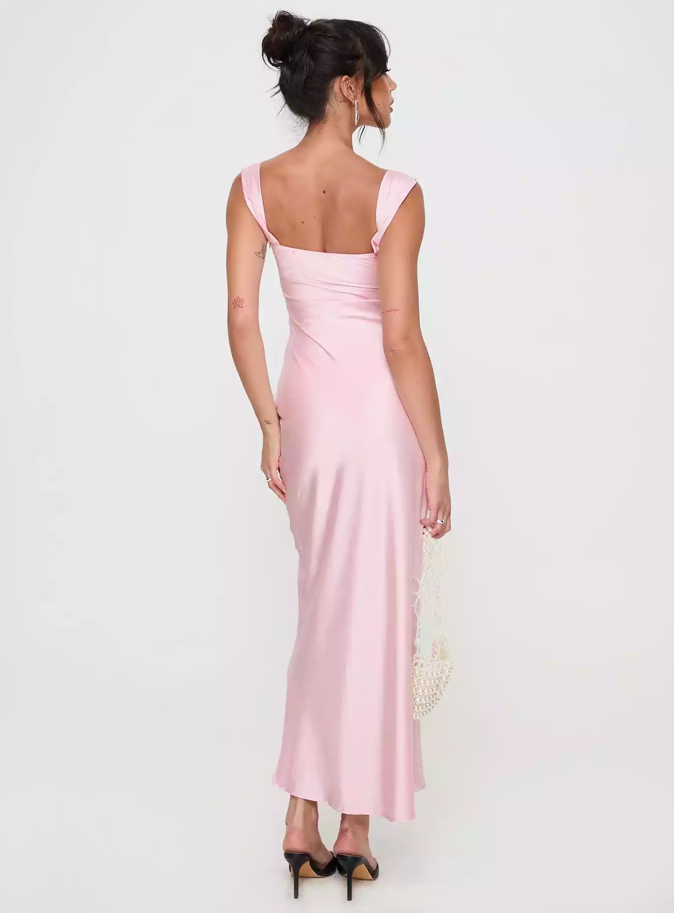 Charming satin off shoulder long pleated chest with hidden zipper fixed shoulder strap Prom Dresses