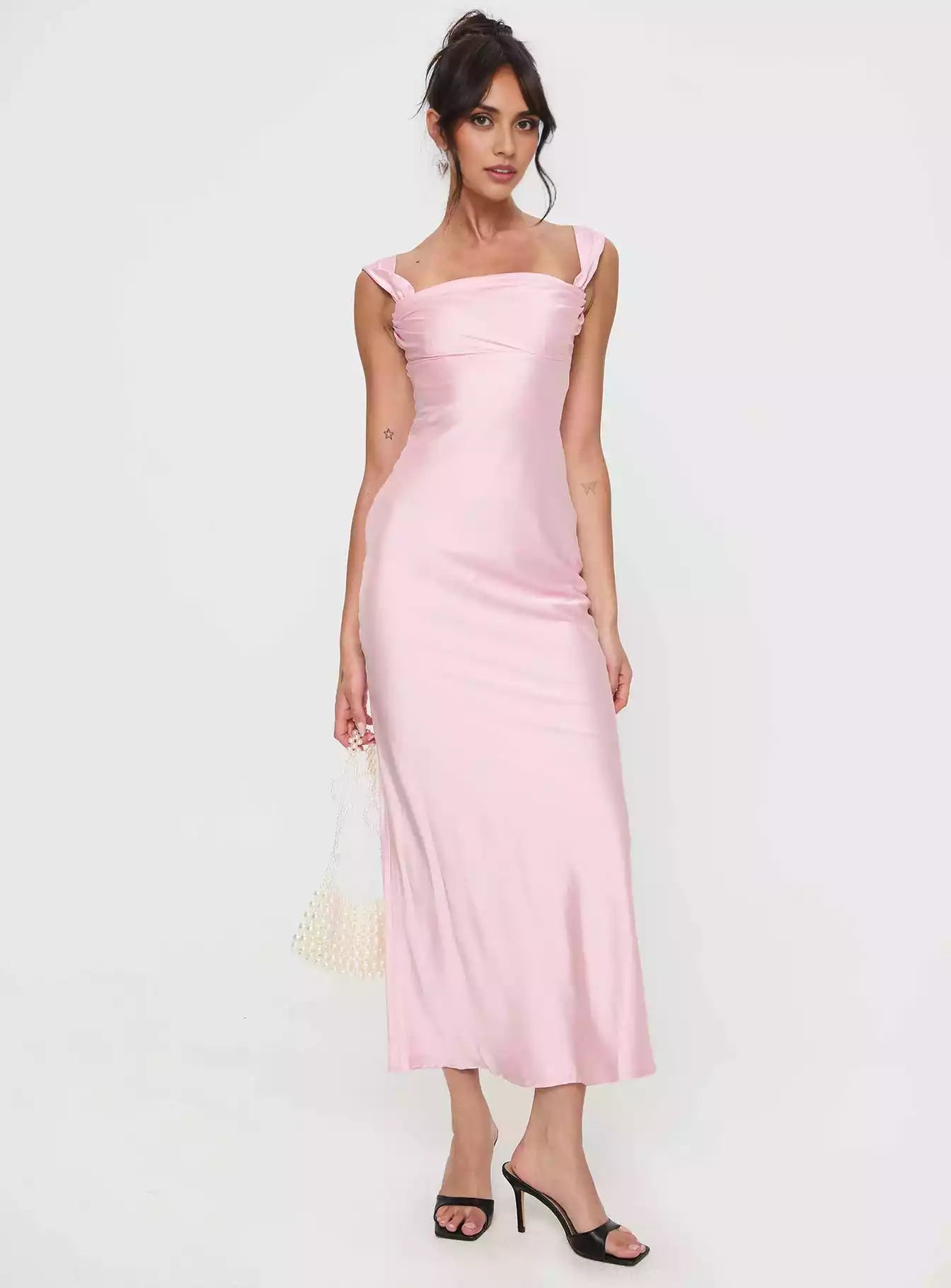 Charming satin off shoulder long pleated chest with hidden zipper fixed shoulder strap Prom Dresses