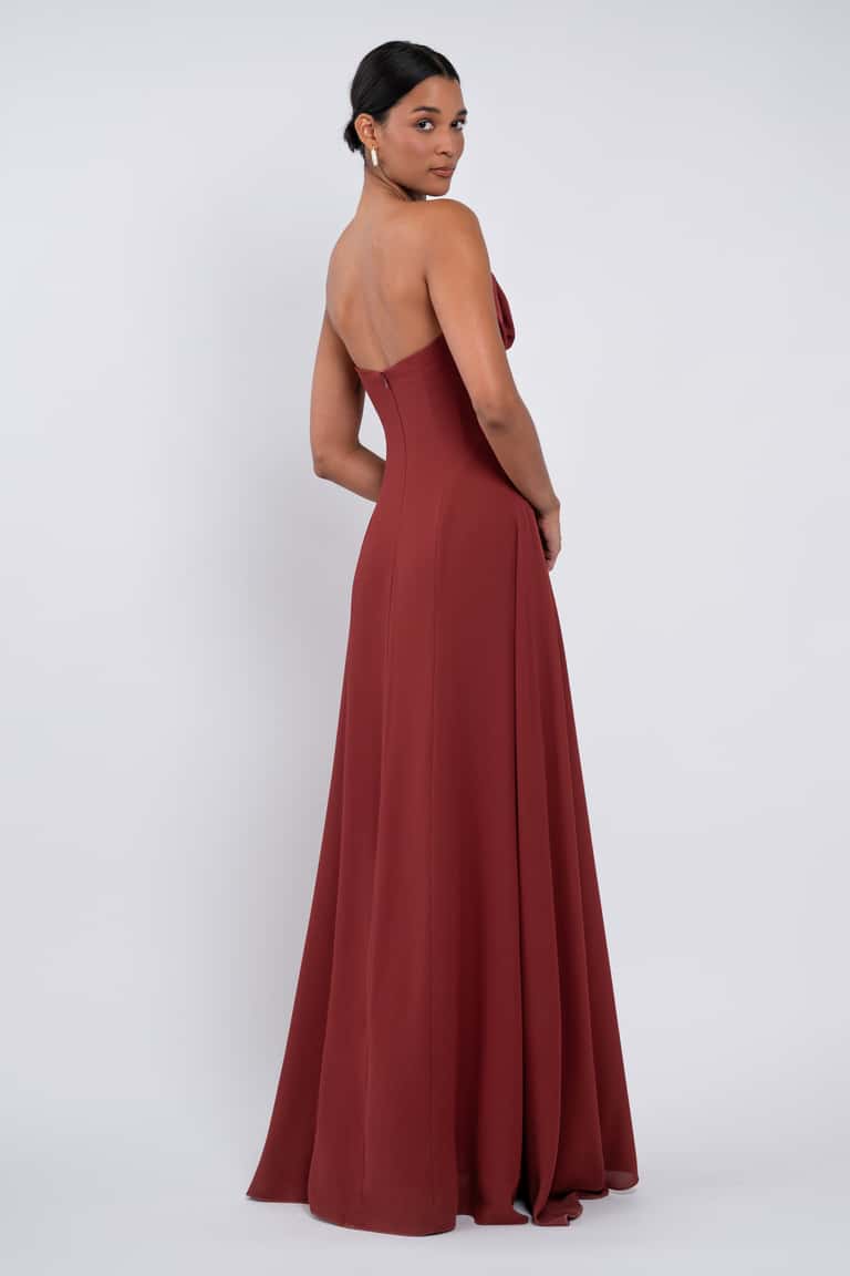 Form-Fitting Strapless Cowl Neck Floor Length Bridesmaid Dresses