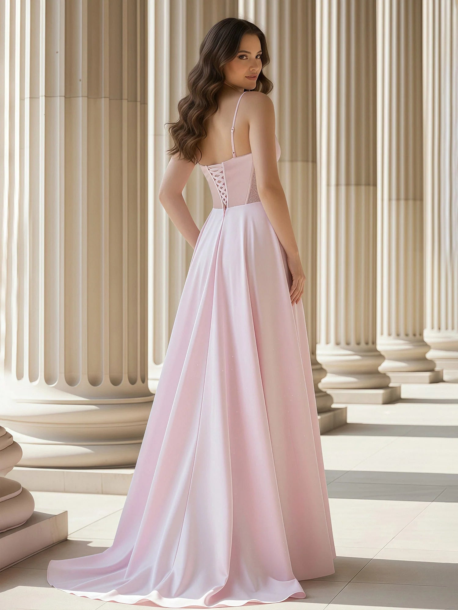 Chic A-Line Sweetheart Neck Spaghetti Straps Lace-Up Back Floor Length Evening Dresses