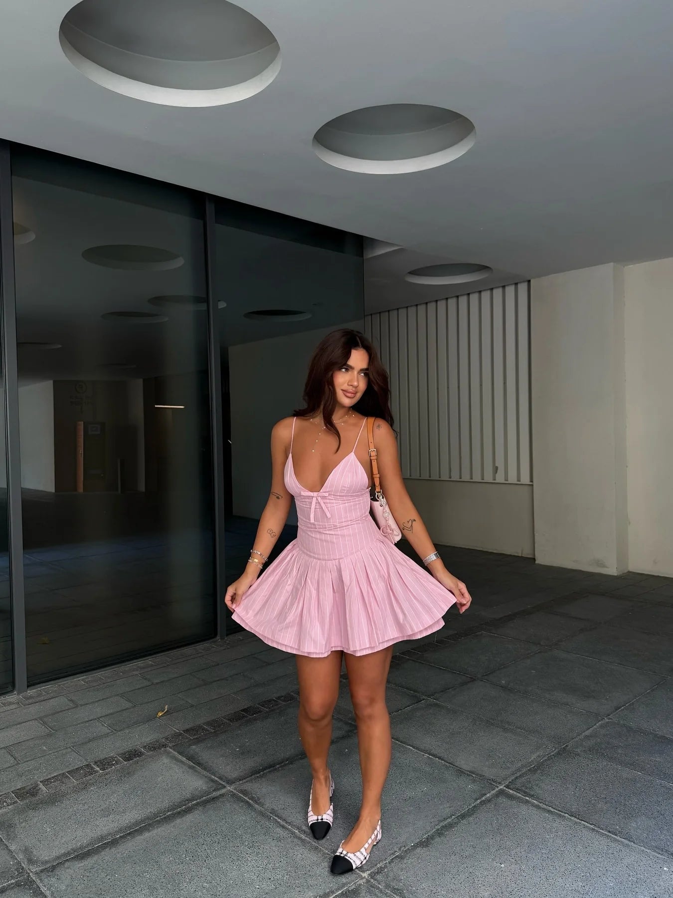 Chic A Line Spaghetti Straps Pink Short Homecoming Dress with Bowknot