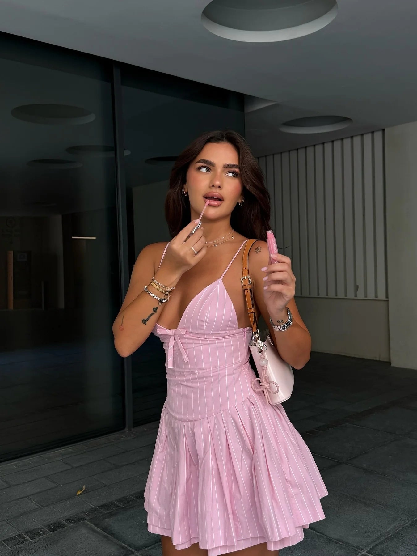 Chic A Line Spaghetti Straps Pink Short Homecoming Dress with Bowknot