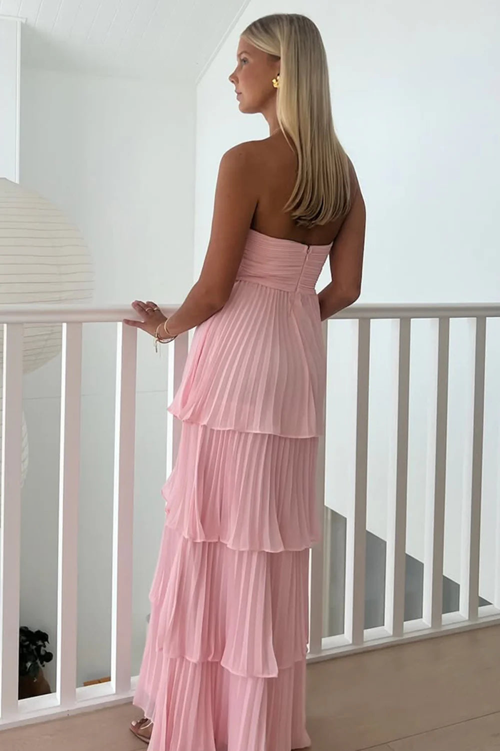 Chic A Line Sweetheart Pink Long Prom Dress with Ruffles