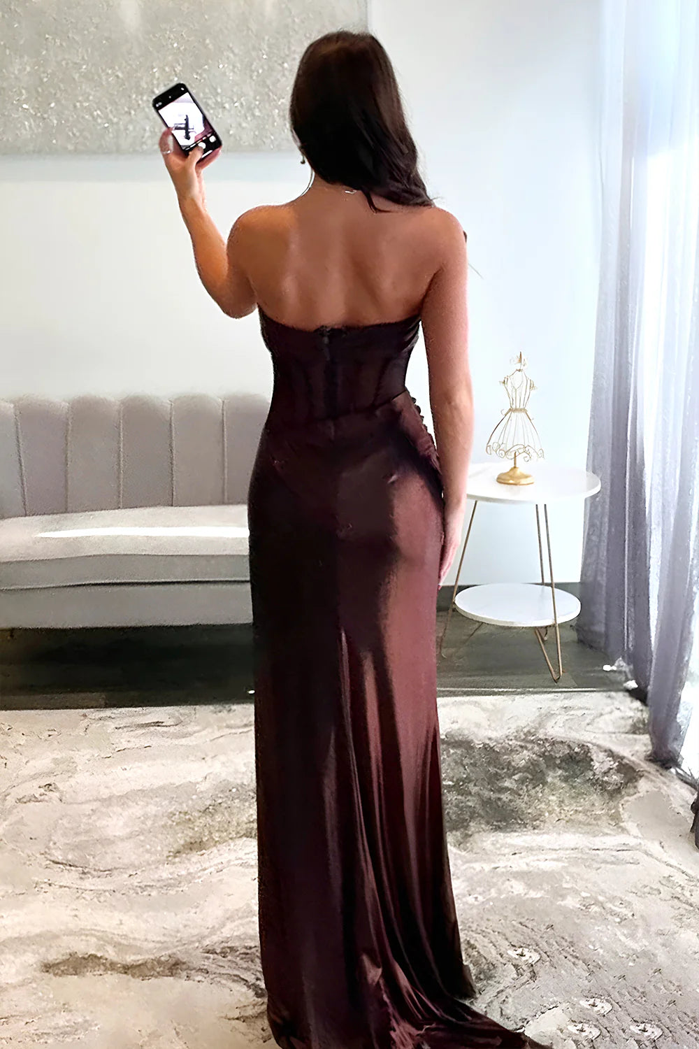 Chic Mermaid Strapless Long Brown Metallic  Unique Design Prom Dress