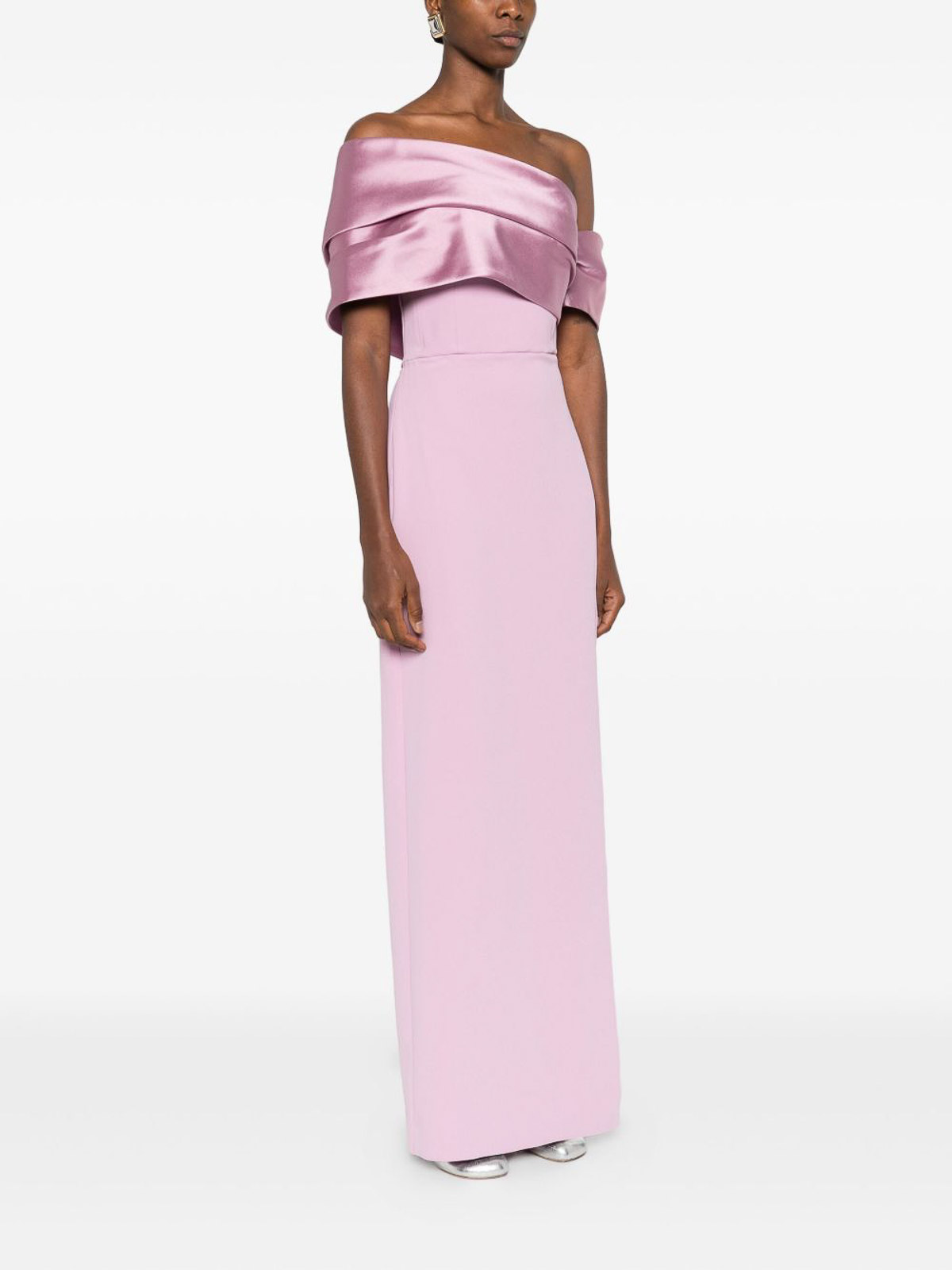 Chic Column Evening Gown Off Shoulder Sweetheart Neck Short Sleeves Open Back Floor Length Evening Dress