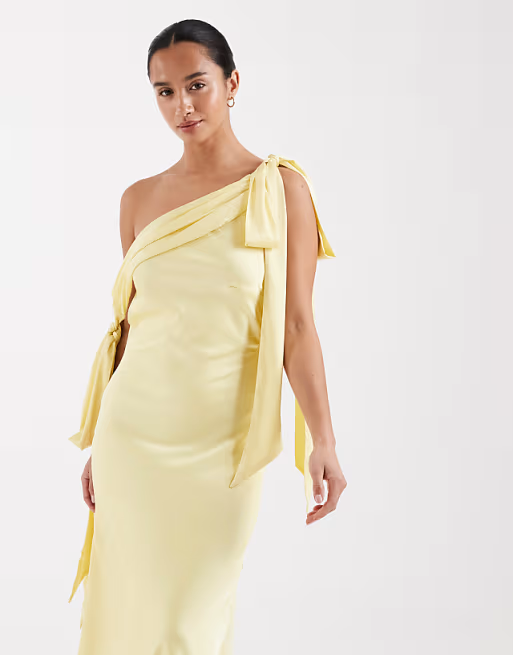 Chic Column One-Shoulder Bow-Tie Sleeveless Open-Back Floor-Length Bridesmaid Dress