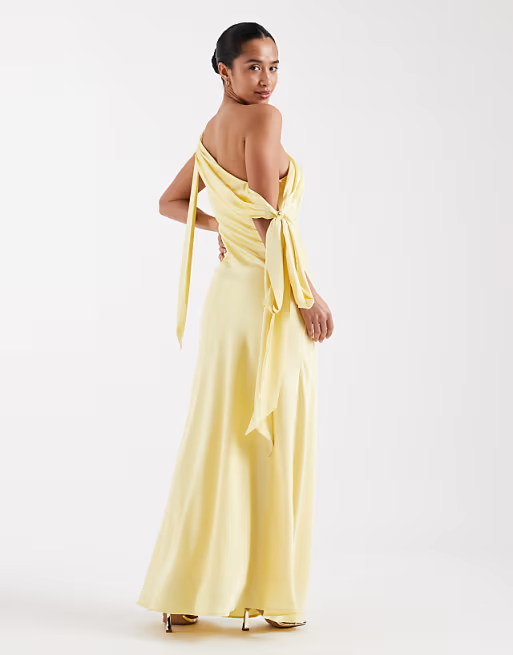 Chic Column One-Shoulder Bow-Tie Sleeveless Open-Back Floor-Length Bridesmaid Dress
