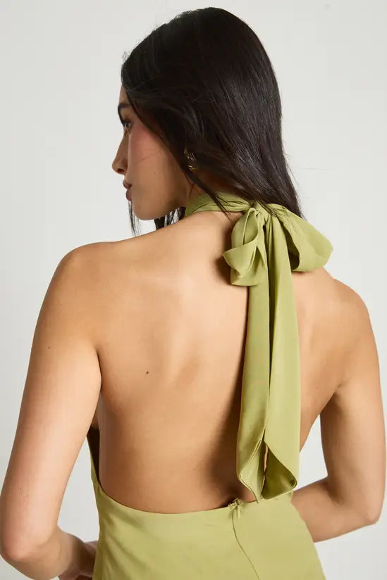 Chic Halter Tie-Back Ruffled Asymmetrical Midi Evening Dresses